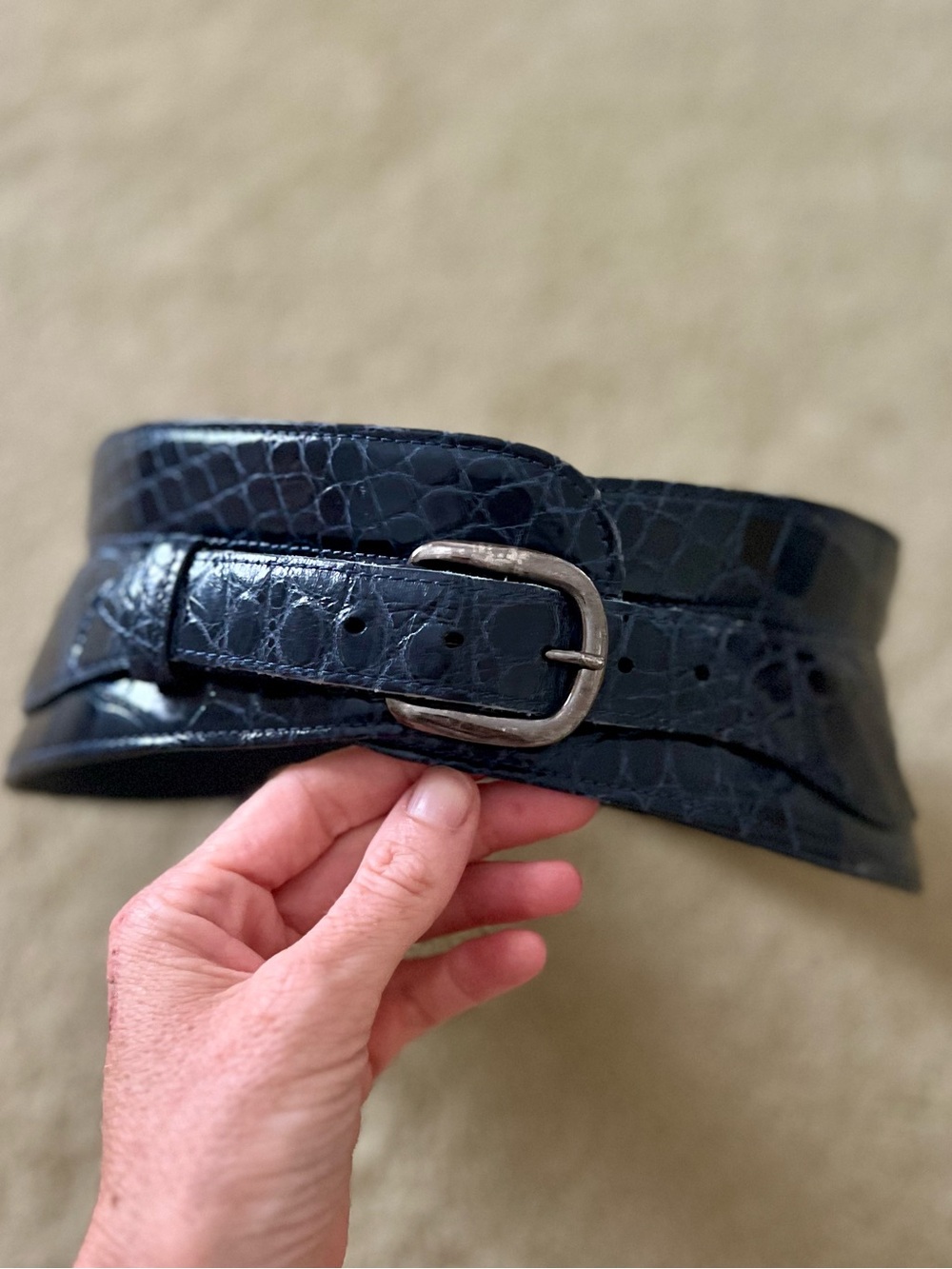 REAL Alligator - Vintage Oscar de la Renta Navy Blue Corset Belt XS